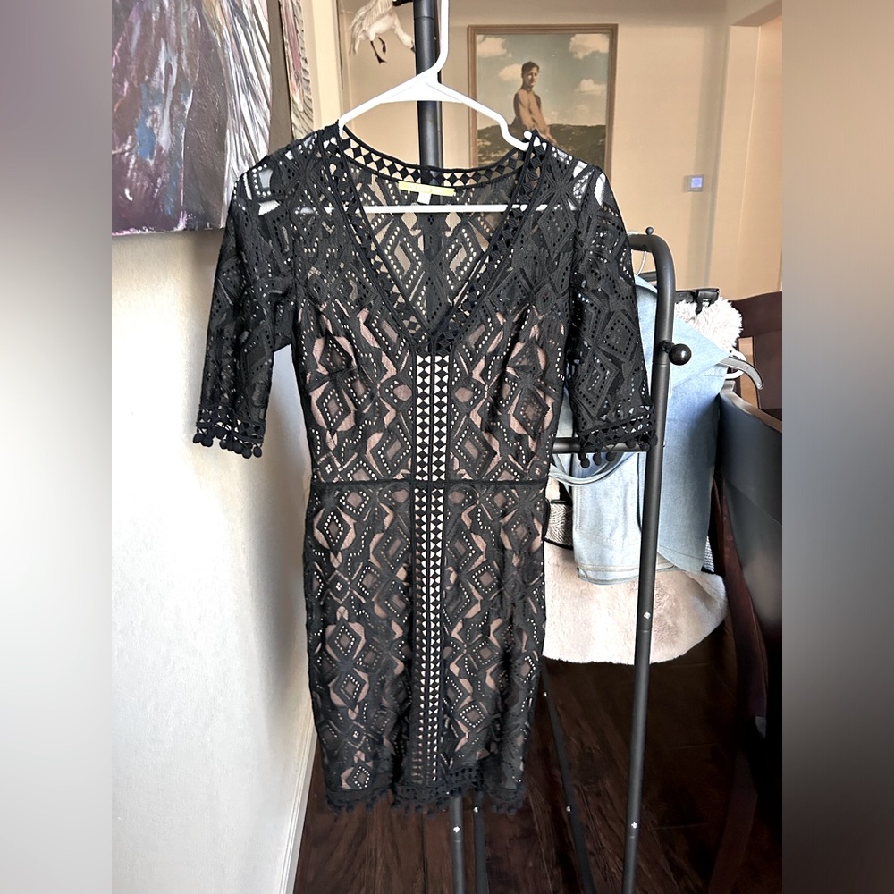Gianni Bini Black Cocktail Dress With Pom Pom Fringe - size 0